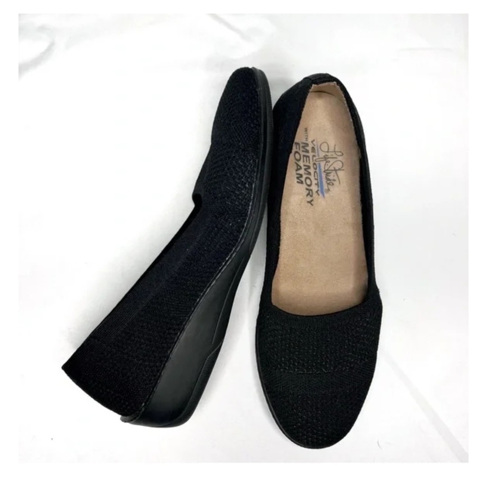 Life Stride Black Knit Slip-On Flats